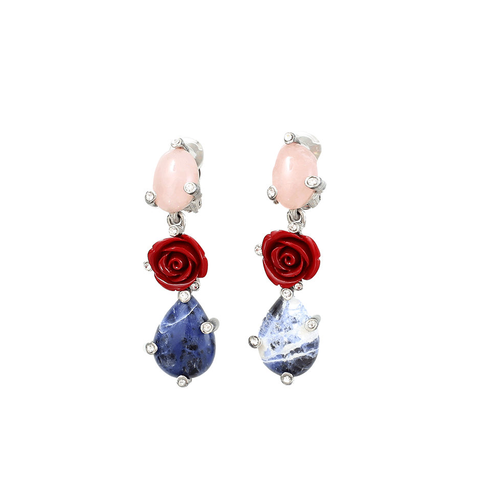 OSCAR DE LA RENTA-Resin Rose Clip-On Earrings-PNK MULT
