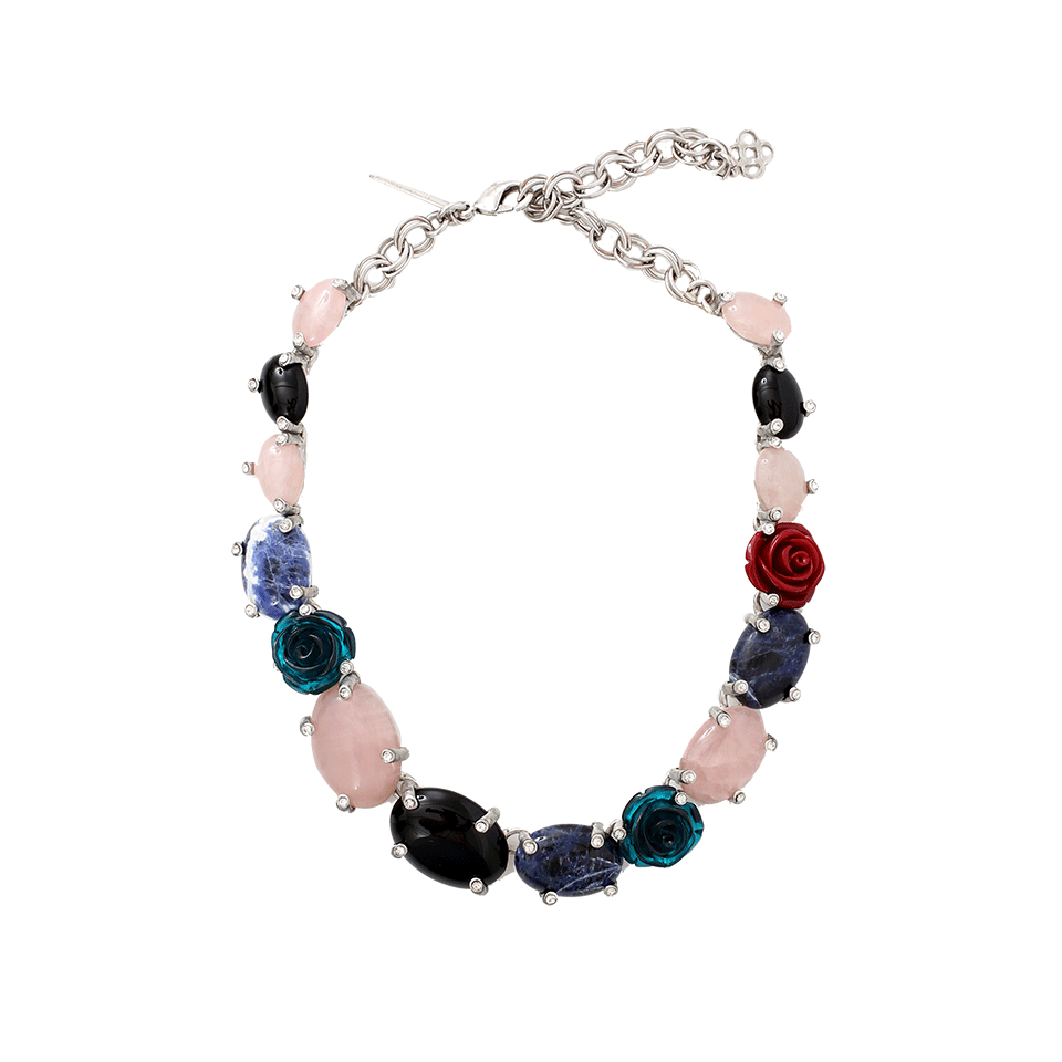 OSCAR DE LA RENTA-Resin Rose Necklace-PNK MULT