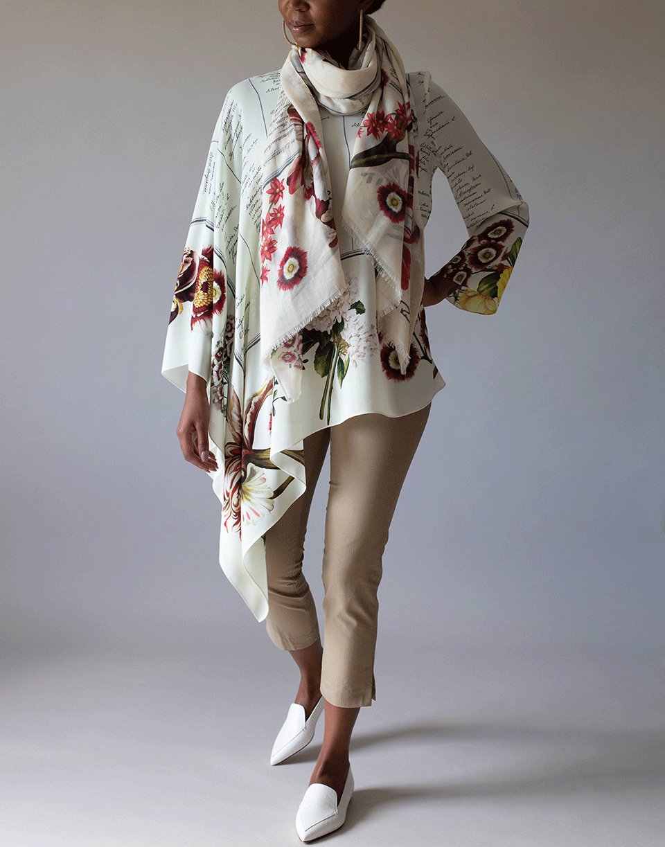 OSCAR DE LA RENTA-Floral Print Scarf-ECRU