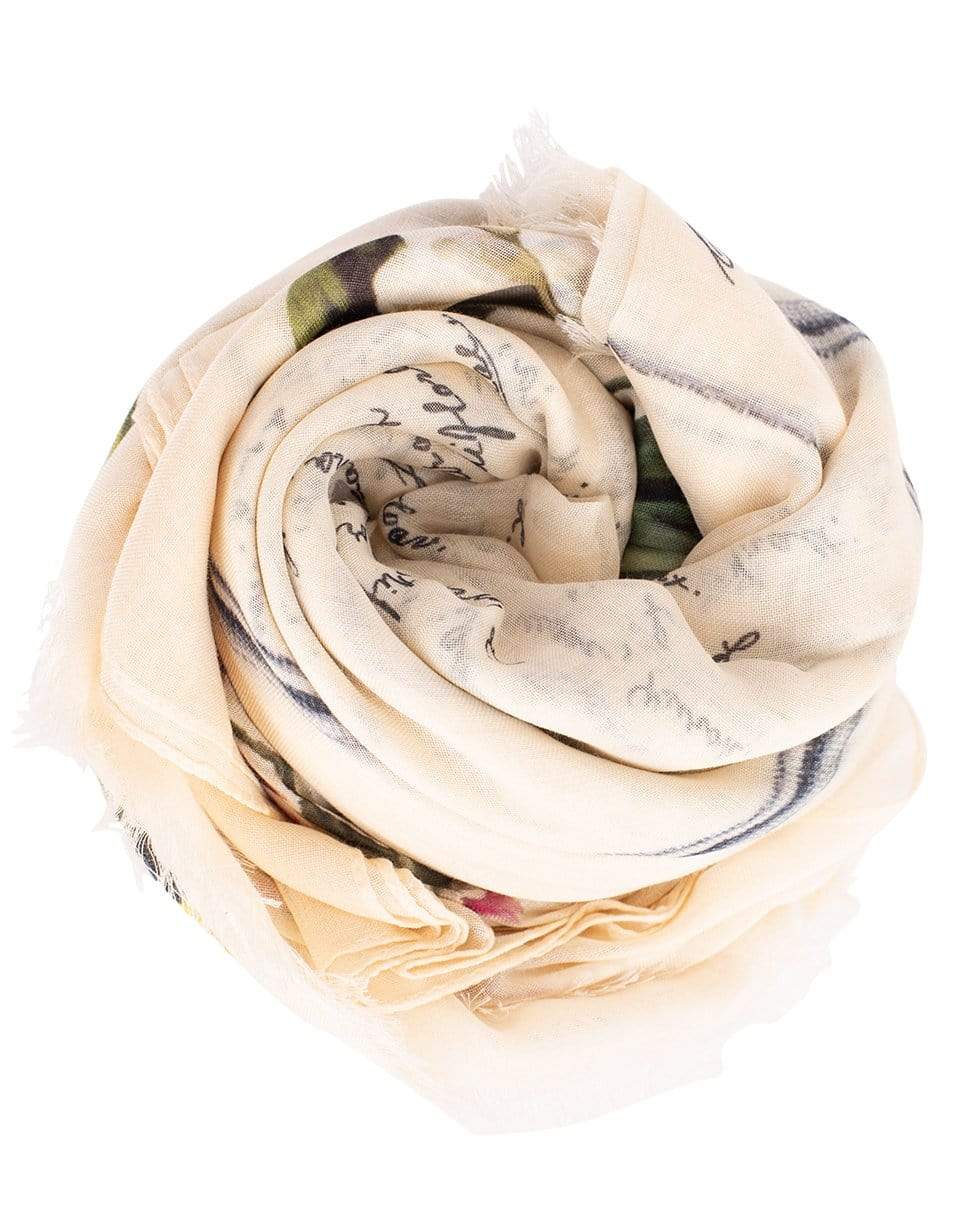 OSCAR DE LA RENTA-Floral Print Scarf-ECRU