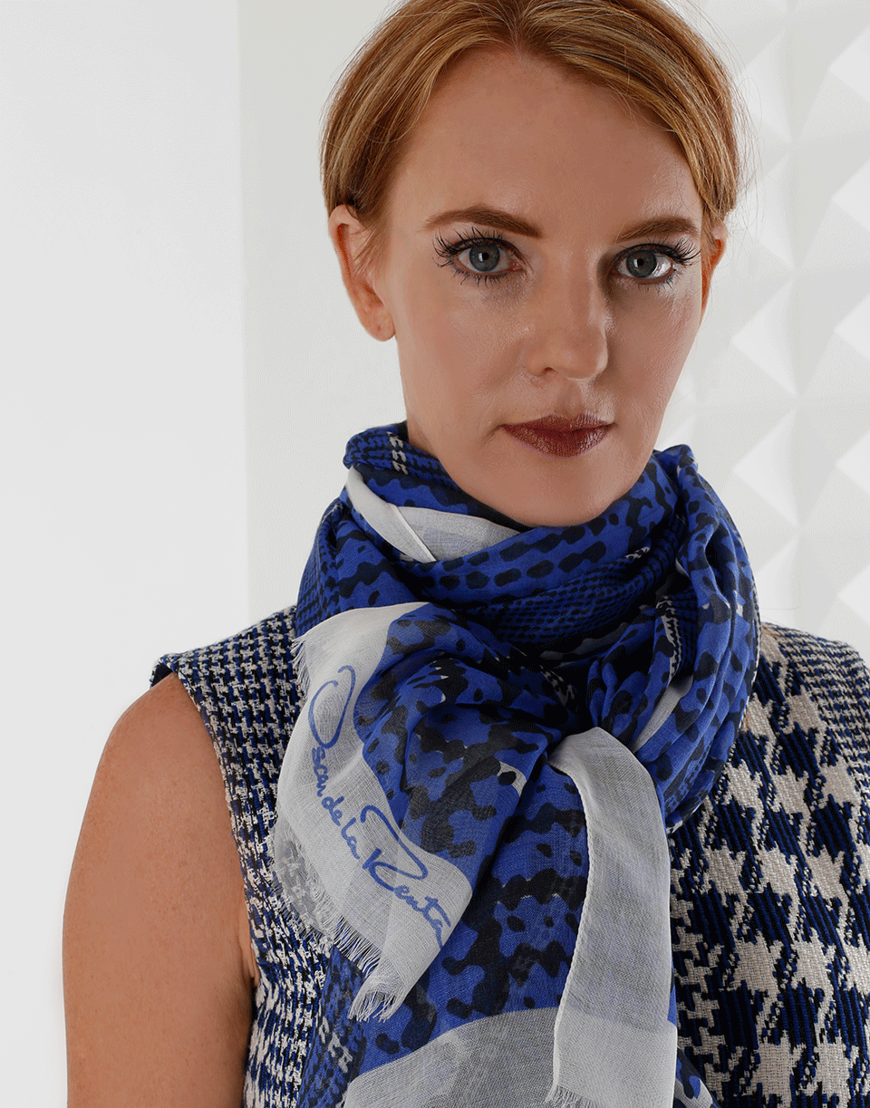 OSCAR DE LA RENTA-Glen Plaid Scarf-LAPIS