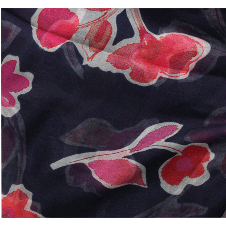 OSCAR DE LA RENTA-Poppies Printed Scarf-NAVY
