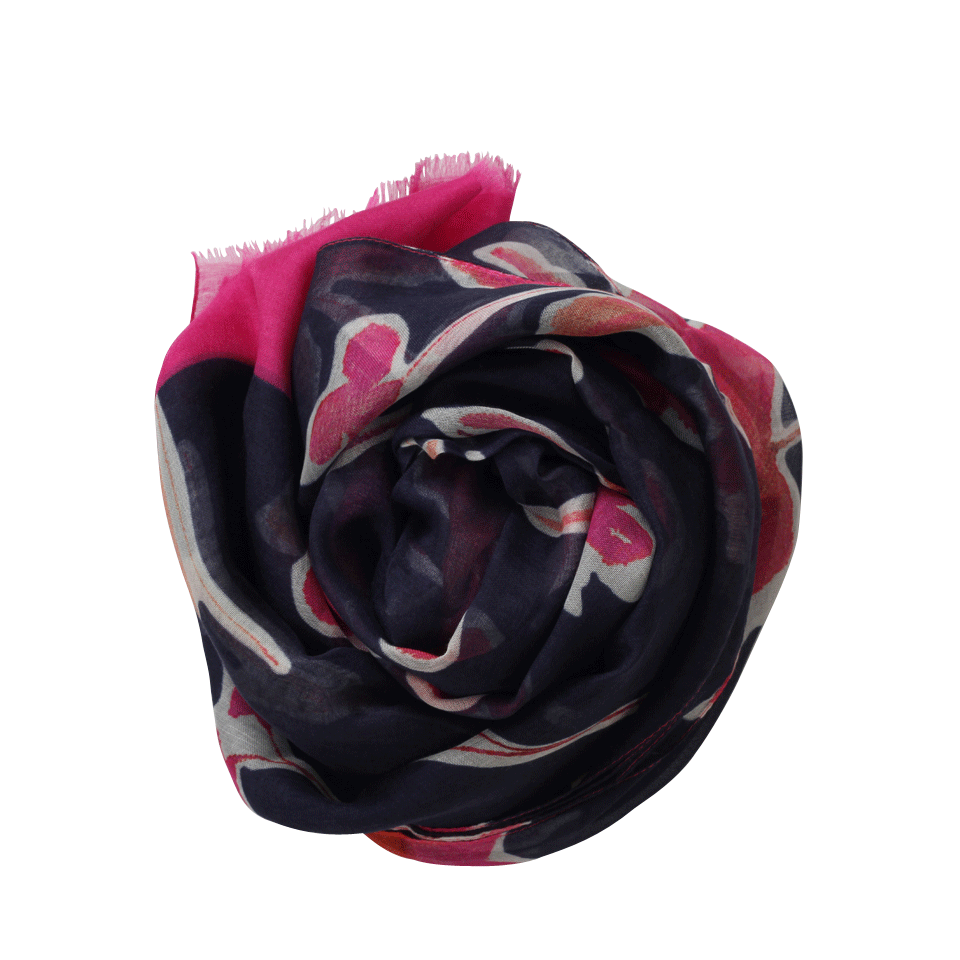 OSCAR DE LA RENTA-Poppies Printed Scarf-NAVY