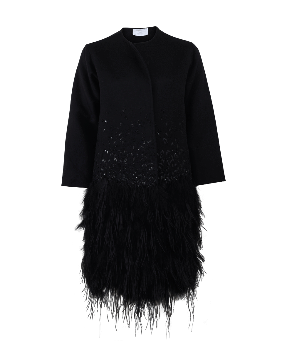 OSCAR DE LA RENTA-Cashgora Ostrich Feather Coat-BLACK