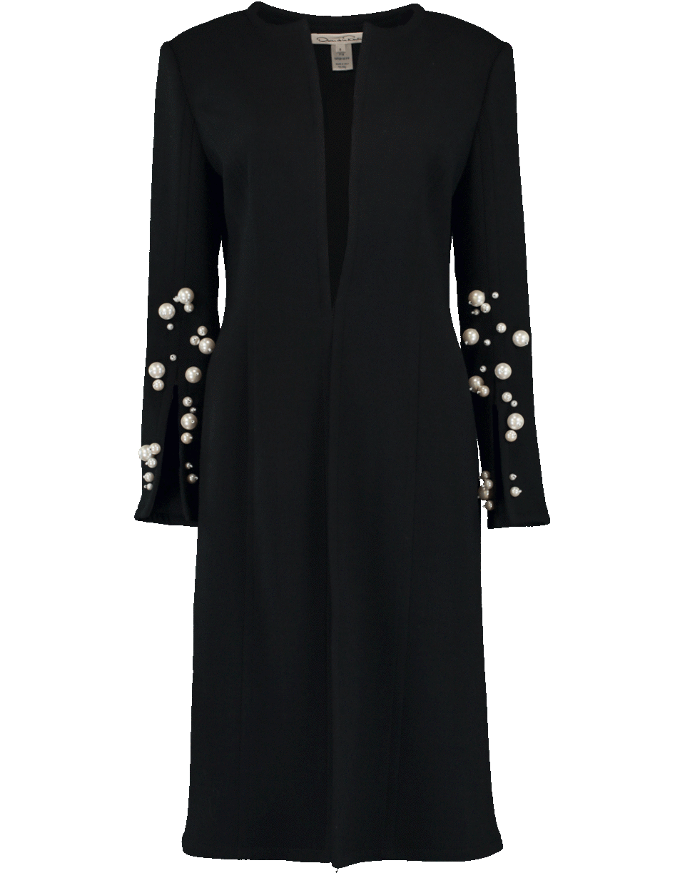 OSCAR DE LA RENTA-Split Sleeve Pearl Coat-BLACK