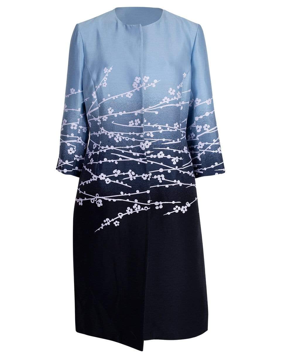OSCAR DE LA RENTA-Dip Dye Cherry Blossom Jacquard Coat-INDIGO