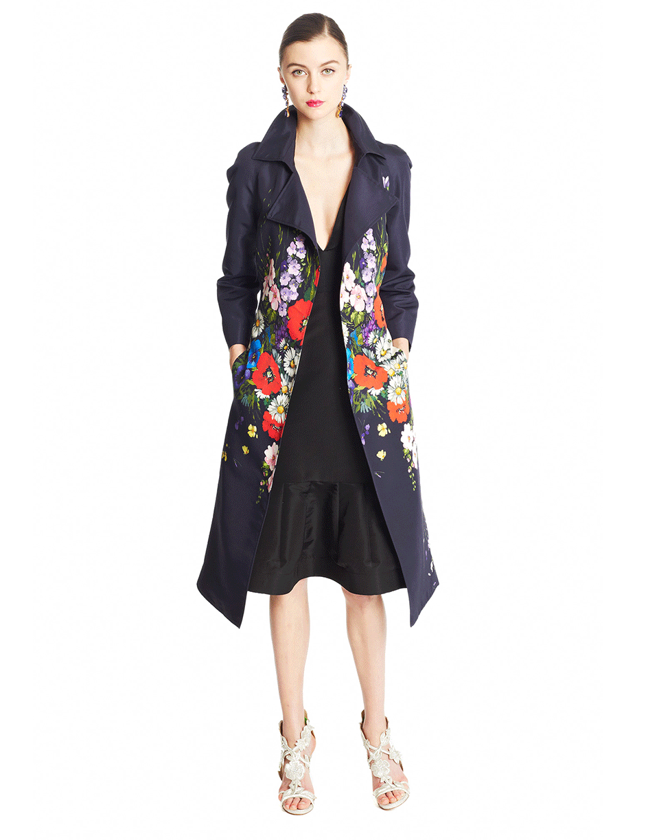 OSCAR DE LA RENTA-Flower Print Trench Coat-