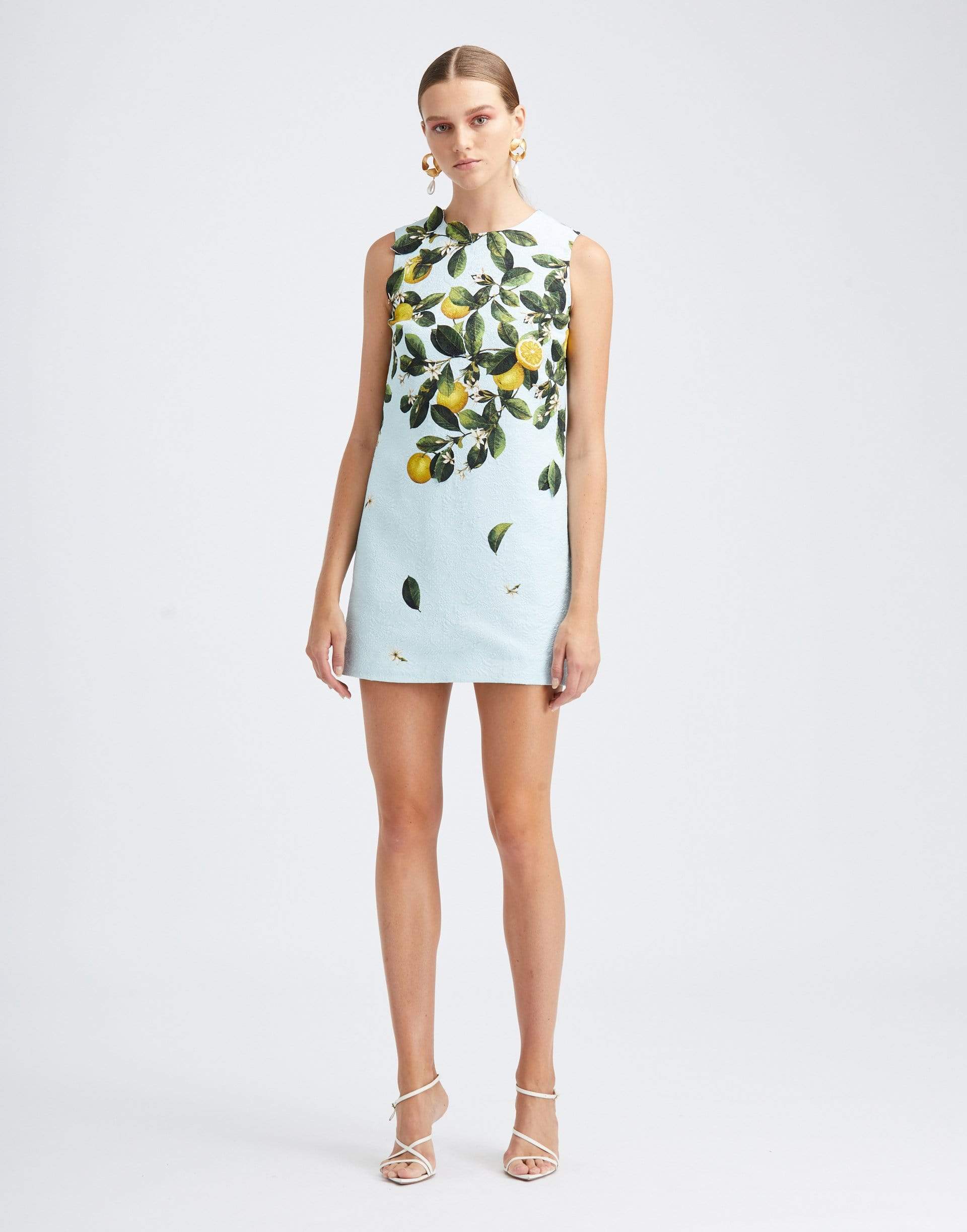 OSCAR DE LA RENTA-Aqua Applique Crewneck Dress-