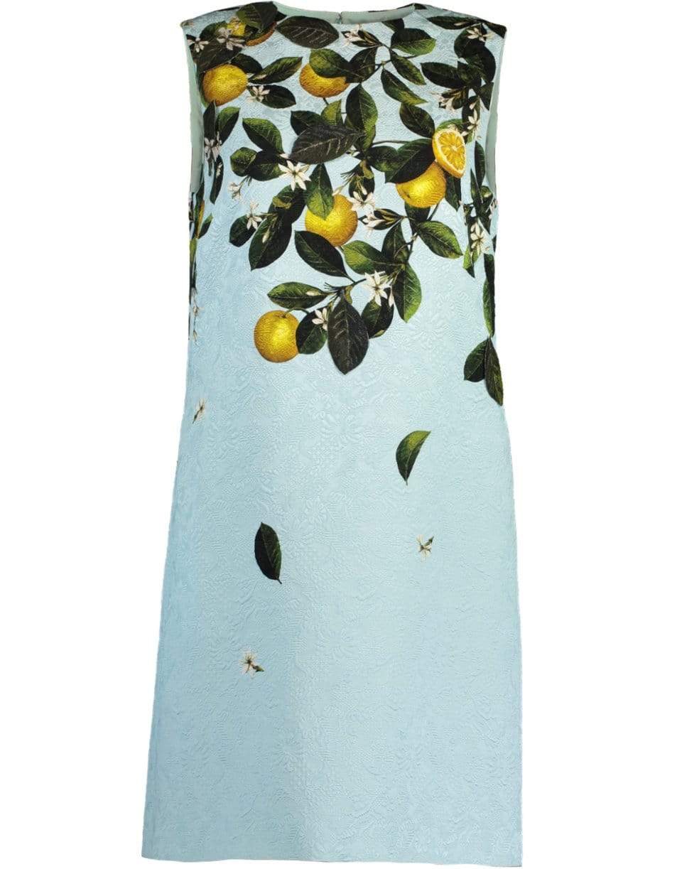 OSCAR DE LA RENTA-Aqua Applique Crewneck Dress-