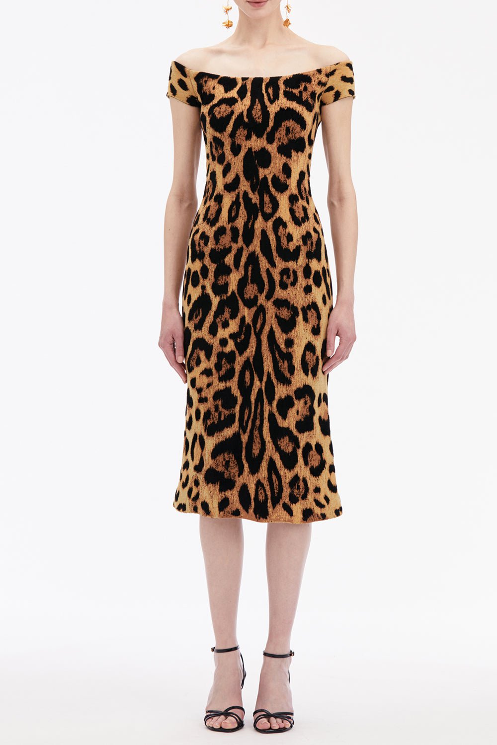 OSCAR DE LA RENTA-Off Shoulder Scoop Neck Printed Dress-