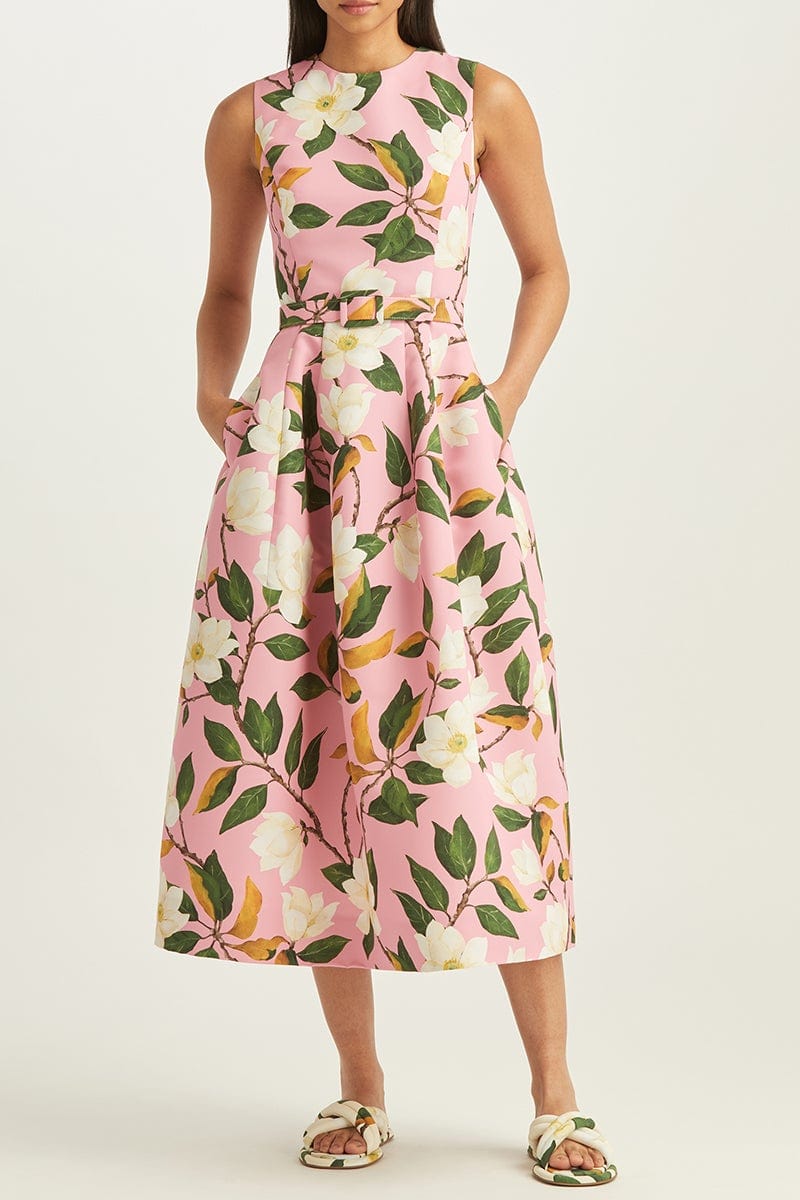 OSCAR DE LA RENTA-Magnolia Flower Sleeveless Dress-