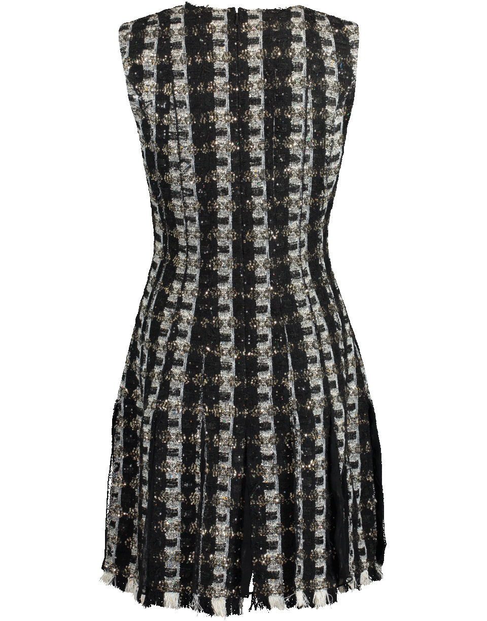 OSCAR DE LA RENTA-Sequin Stripes Tweed Cocktail Dress-