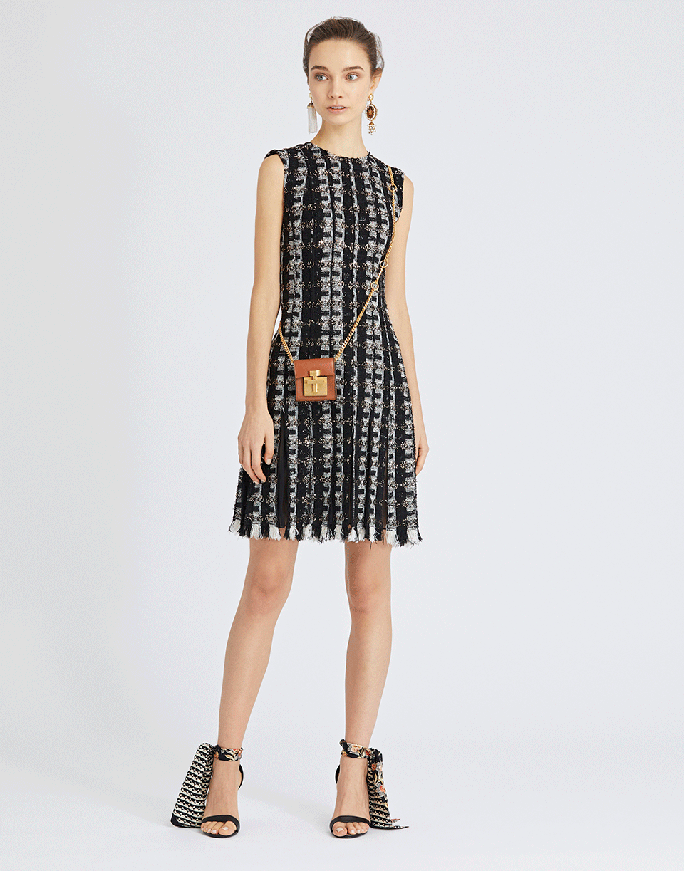 OSCAR DE LA RENTA-Sequin Stripes Tweed Cocktail Dress-