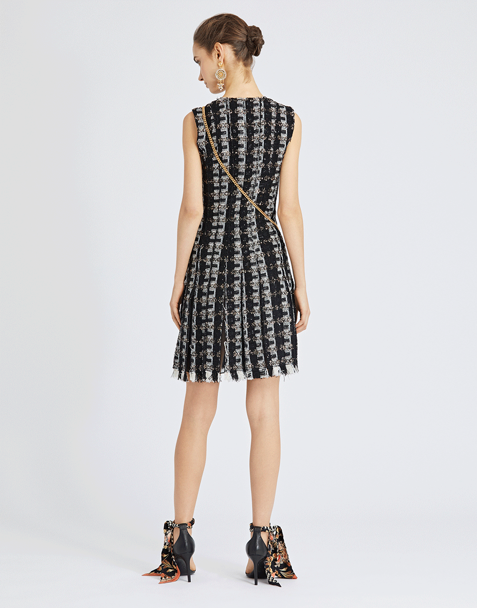OSCAR DE LA RENTA-Sequin Stripes Tweed Cocktail Dress-