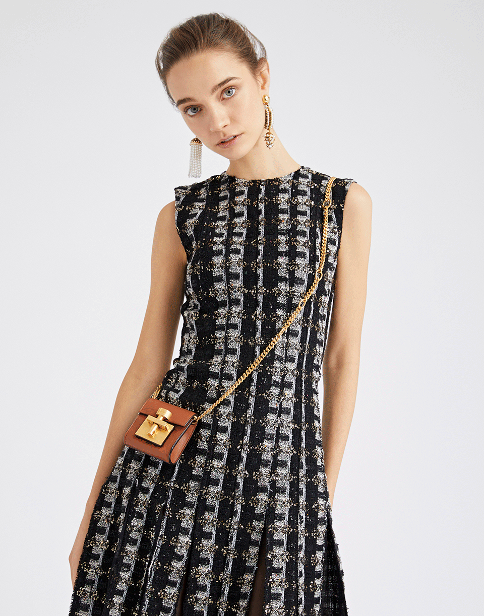 OSCAR DE LA RENTA-Sequin Stripes Tweed Cocktail Dress-