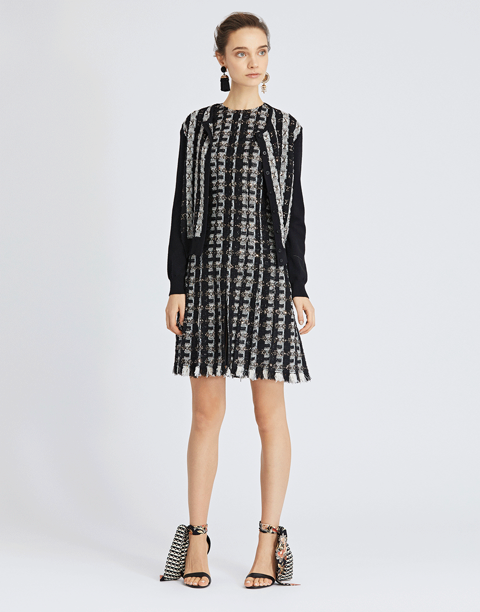OSCAR DE LA RENTA-Sequin Stripes Tweed Cocktail Dress-
