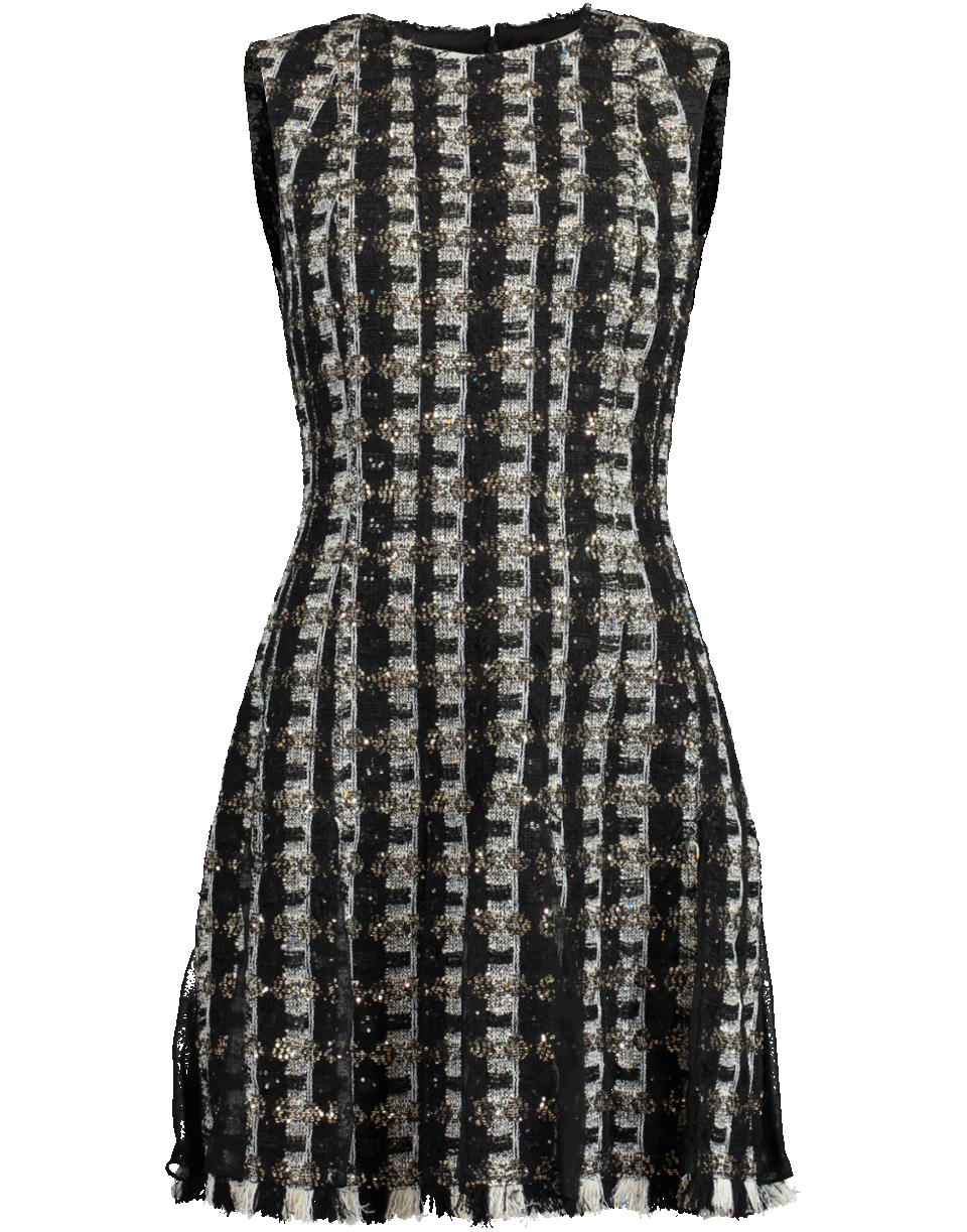 OSCAR DE LA RENTA-Sequin Stripes Tweed Cocktail Dress-