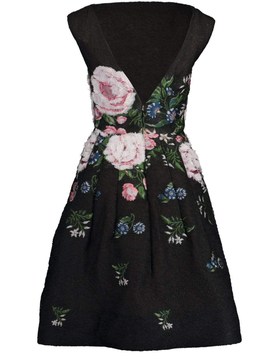 OSCAR DE LA RENTA-Cap Sleeve Embroidered Cocktail Dress-