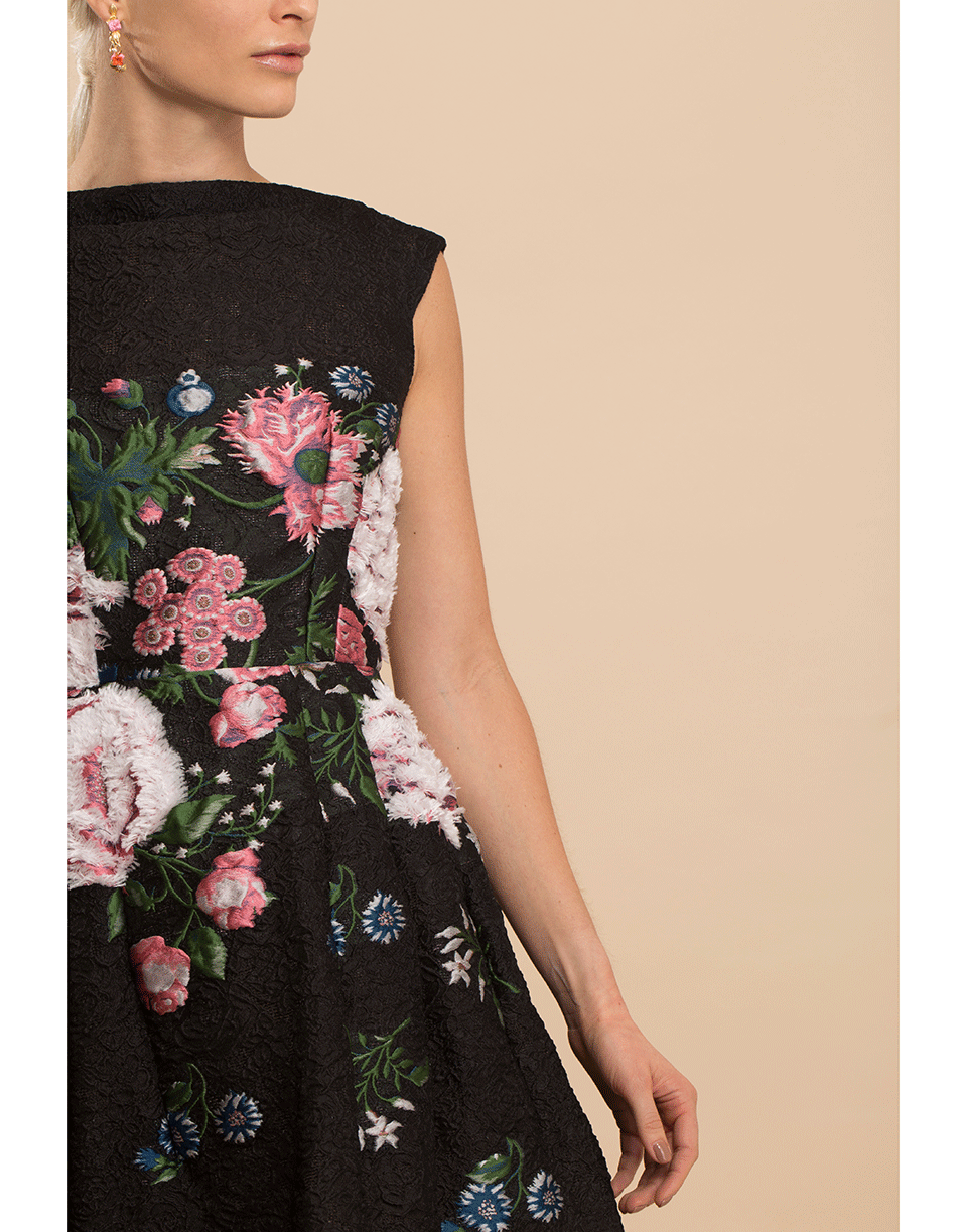 OSCAR DE LA RENTA-Cap Sleeve Embroidered Cocktail Dress-