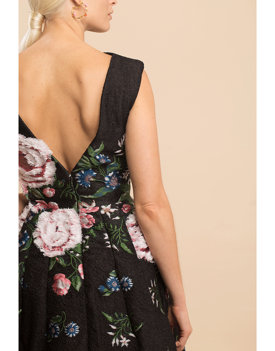 OSCAR DE LA RENTA-Cap Sleeve Embroidered Cocktail Dress-