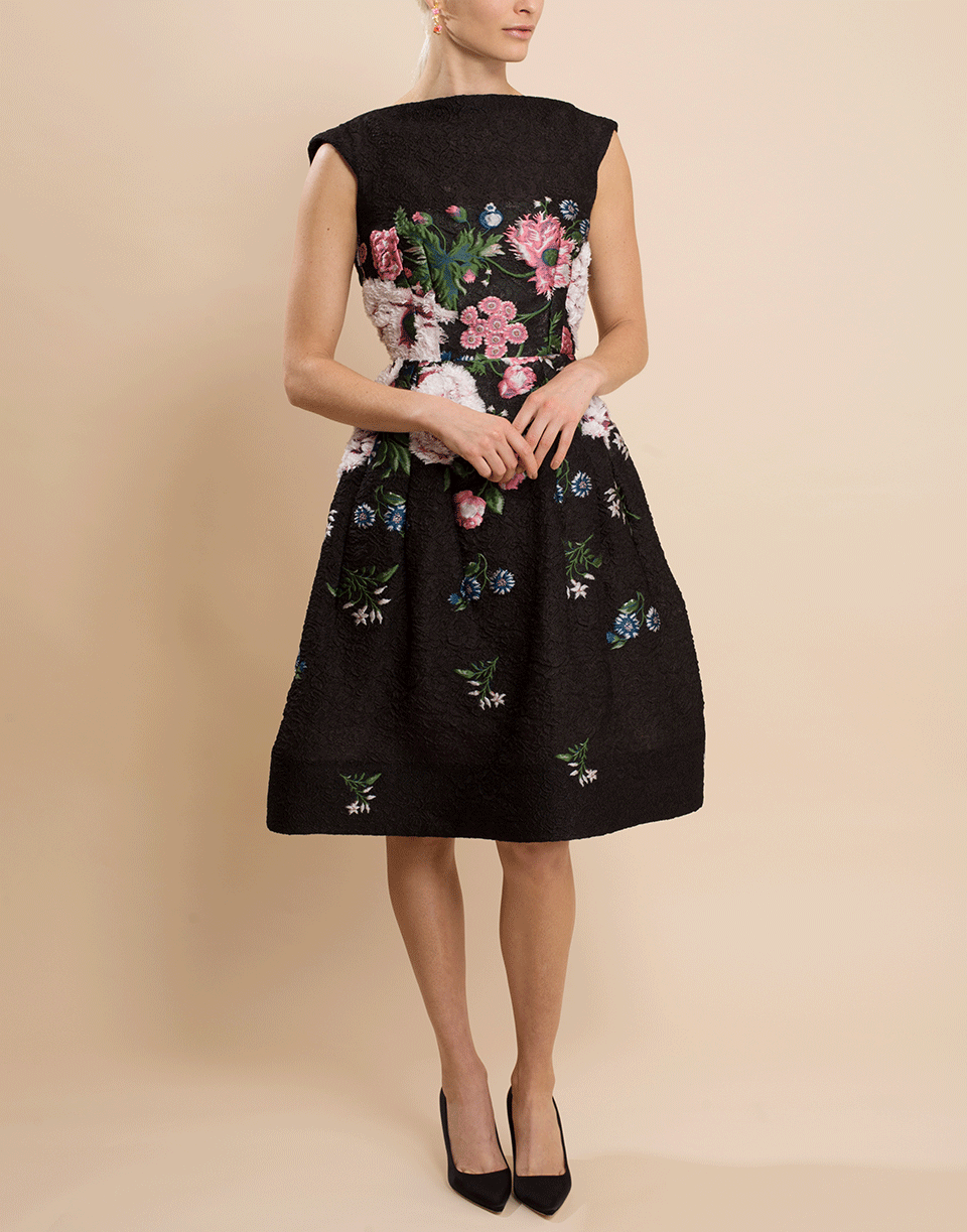 OSCAR DE LA RENTA-Cap Sleeve Embroidered Cocktail Dress-