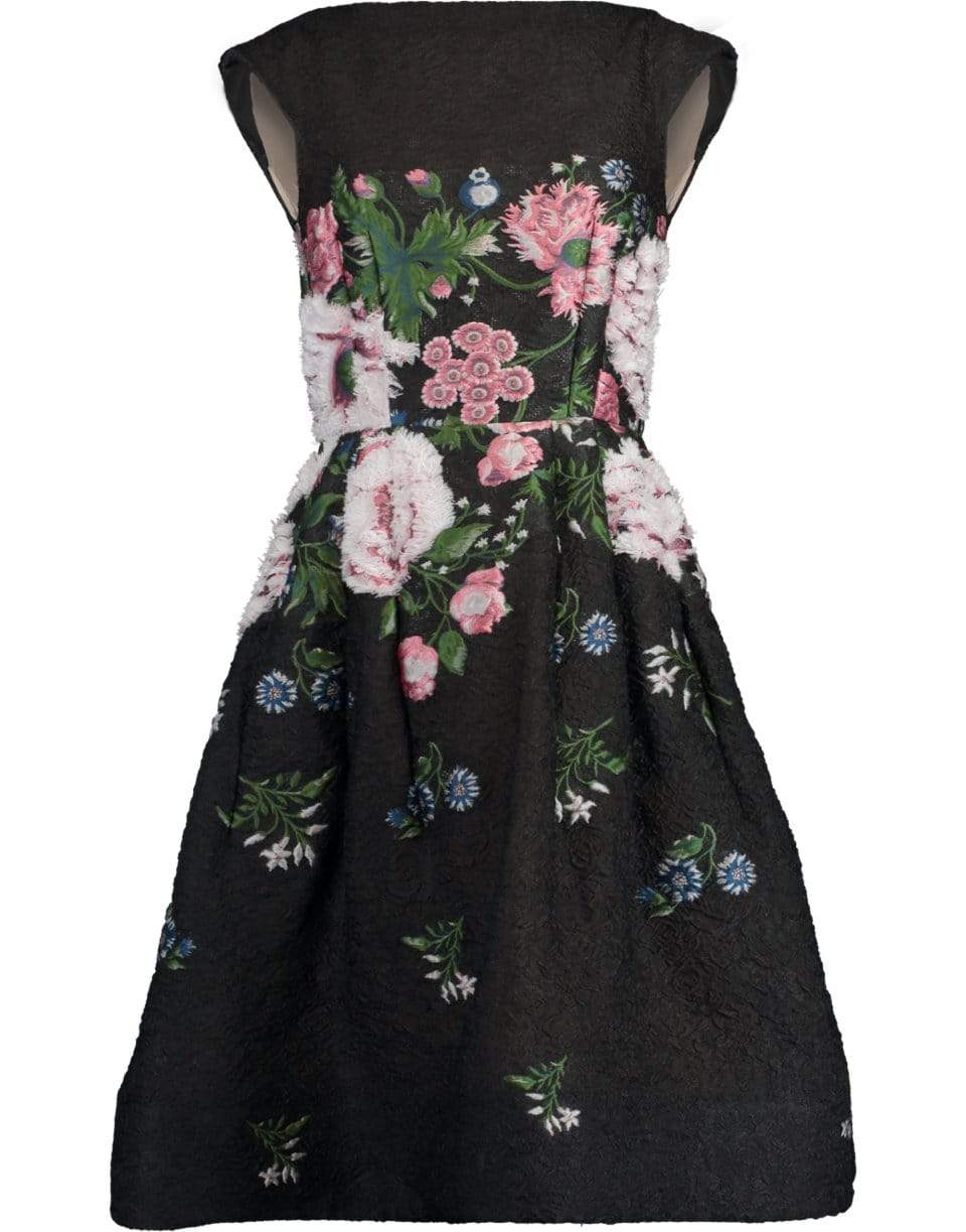 OSCAR DE LA RENTA-Cap Sleeve Embroidered Cocktail Dress-