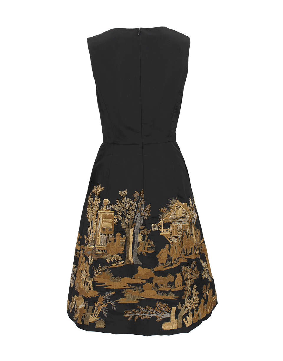 OSCAR DE LA RENTA-Sleeveless Scenic Embroidered Dress-BLACK