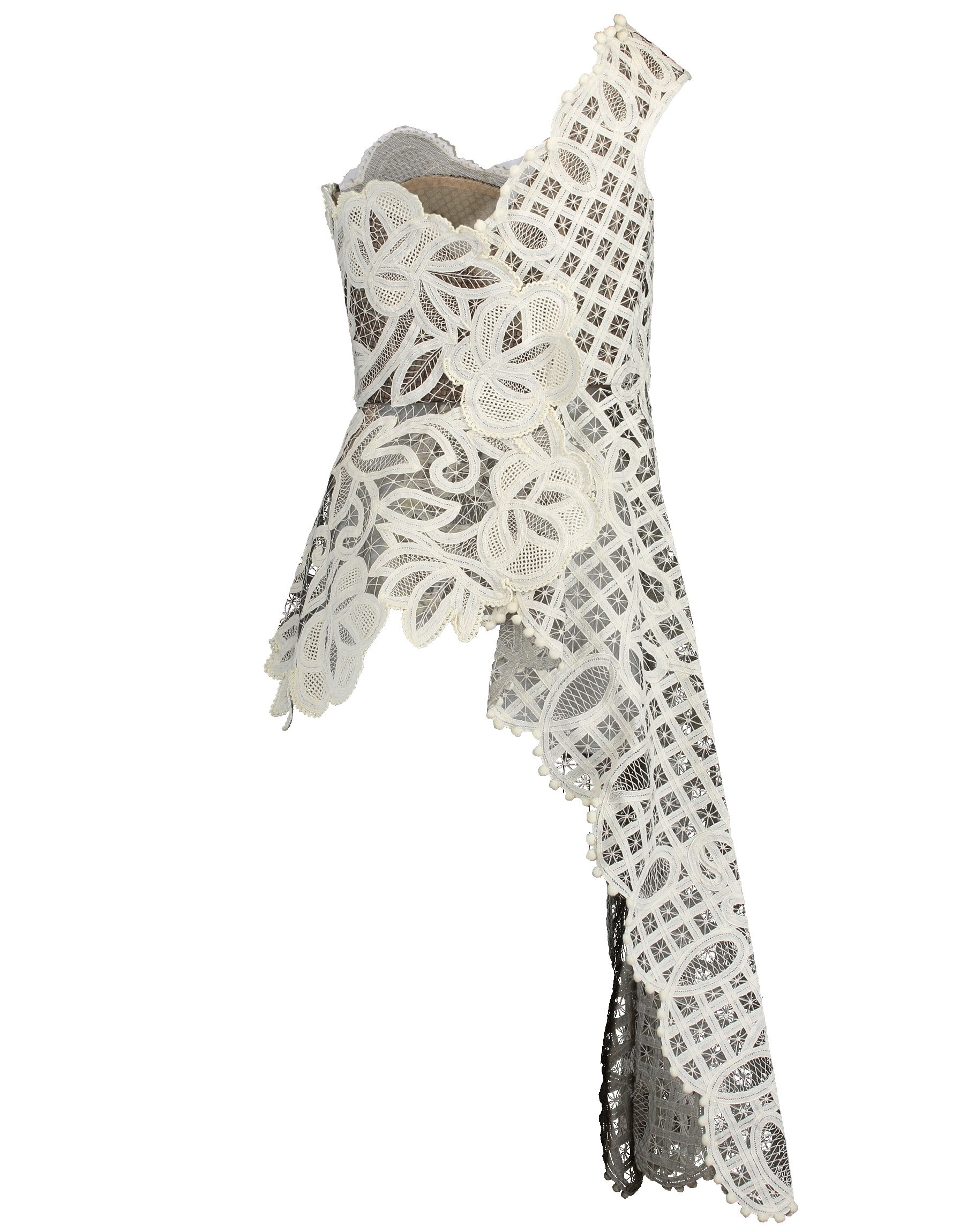 OSCAR DE LA RENTA-Asymmetric Lace Embroidered Top-BLK/IVRY
