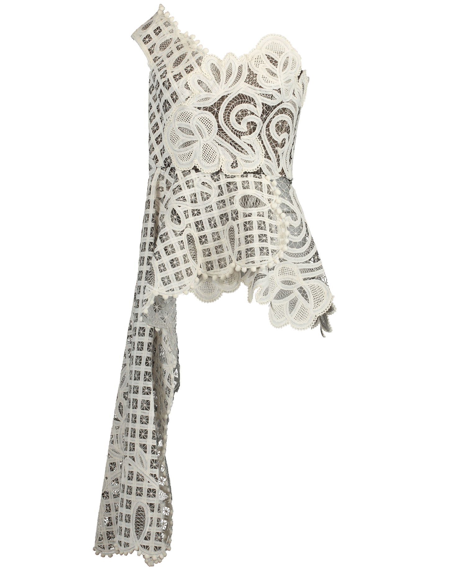 OSCAR DE LA RENTA-Asymmetric Lace Embroidered Top-BLK/IVRY