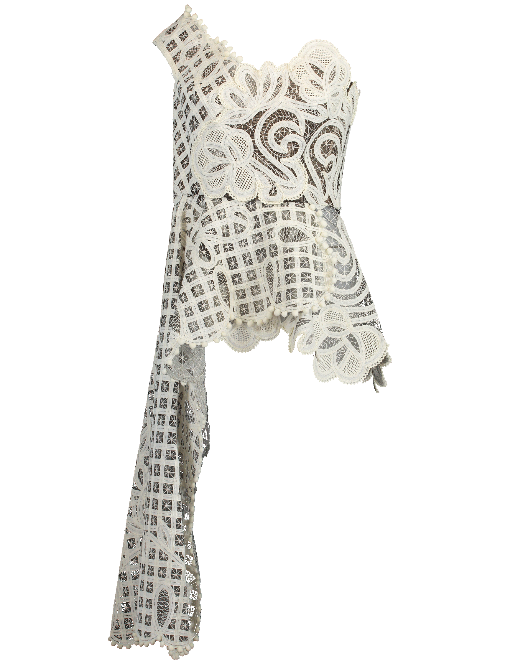OSCAR DE LA RENTA-Asymmetric Lace Embroidered Top-BLK/IVRY