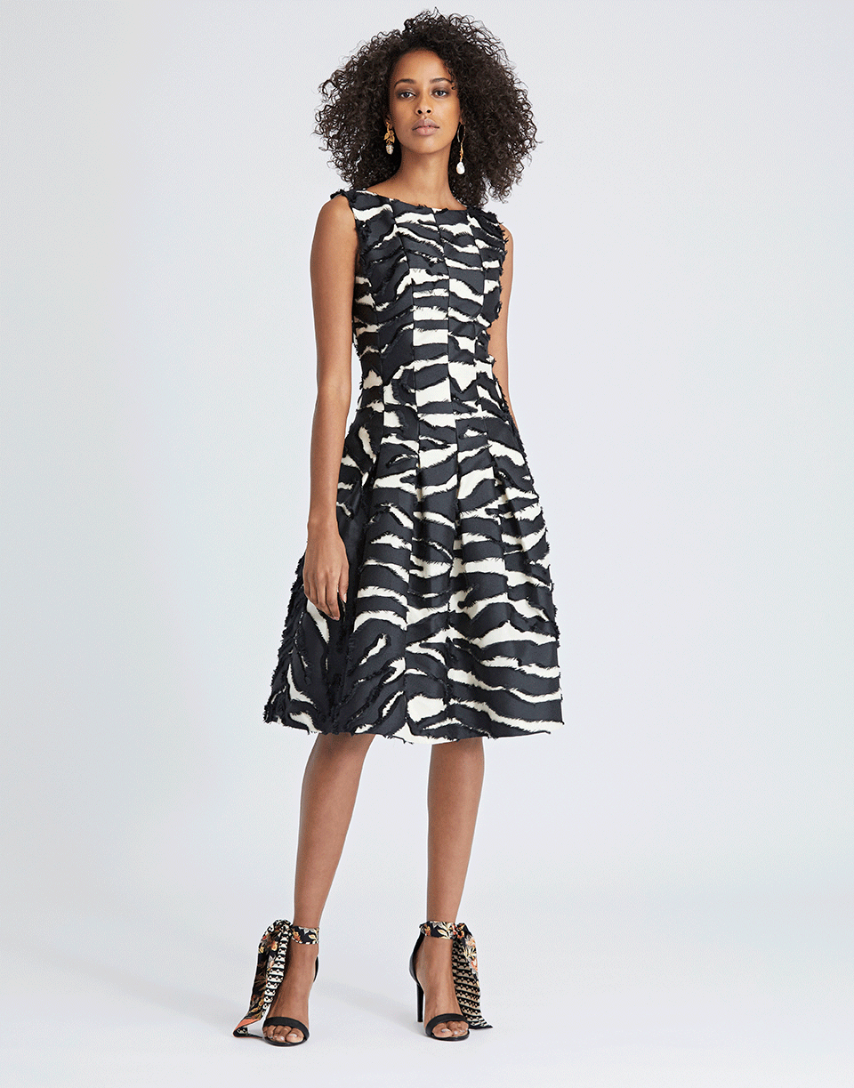 OSCAR DE LA RENTA-Zebra Print Flared Dress-
