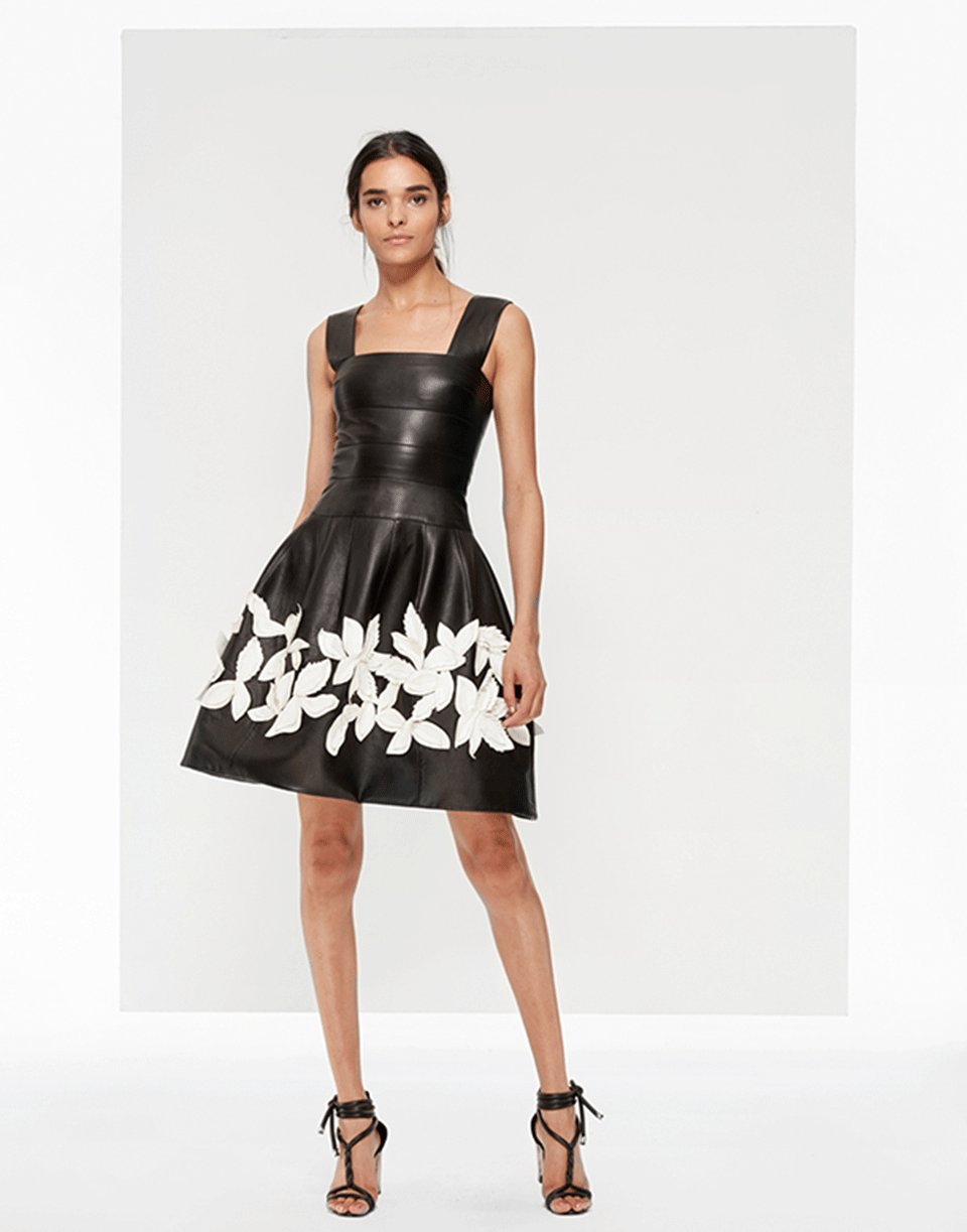 OSCAR DE LA RENTA-Flare Dress With Flowers-BLK/WHT