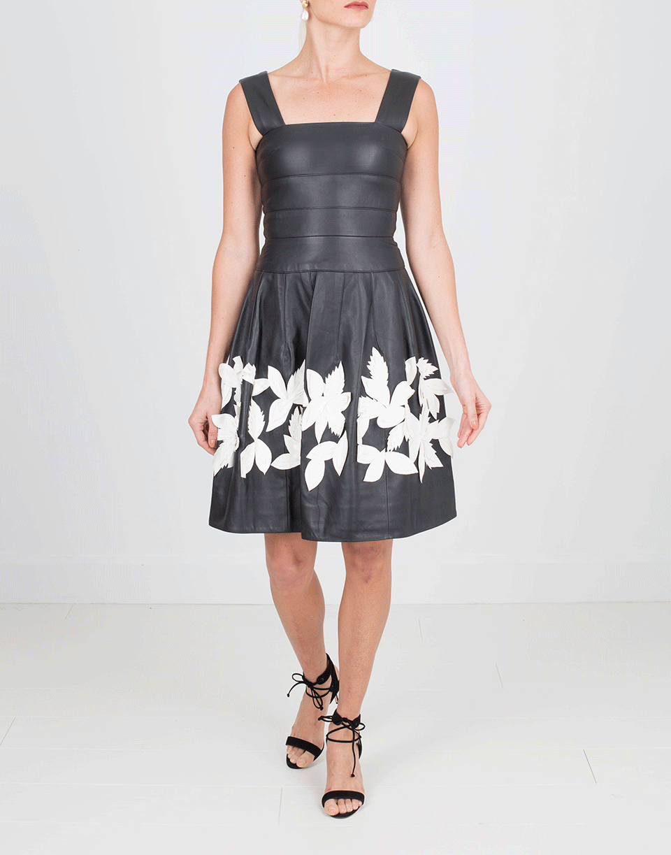OSCAR DE LA RENTA-Flare Dress With Flowers-BLK/WHT