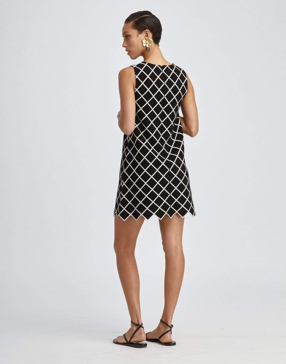 OSCAR DE LA RENTA-Zigzag Sleeveless Windowpane Knit Dress-