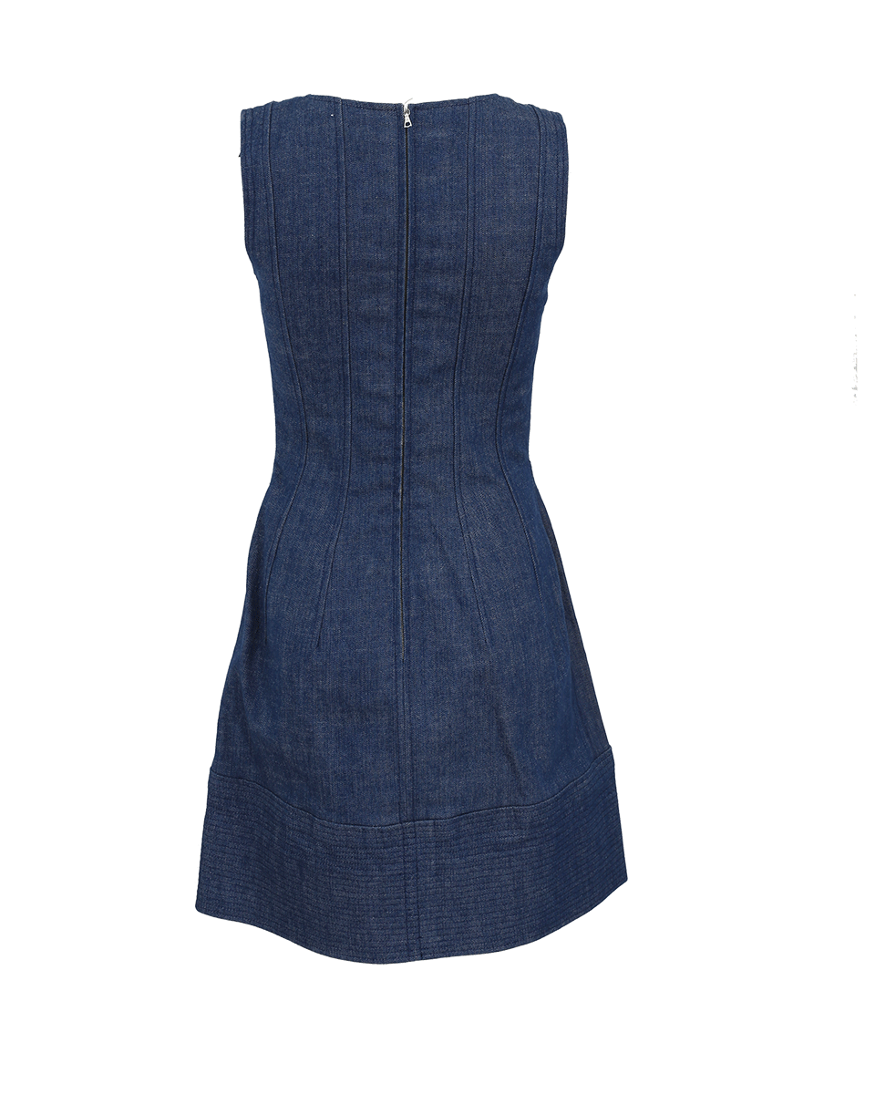 OSCAR DE LA RENTA-Lace Insert Denim Dress-BLUE