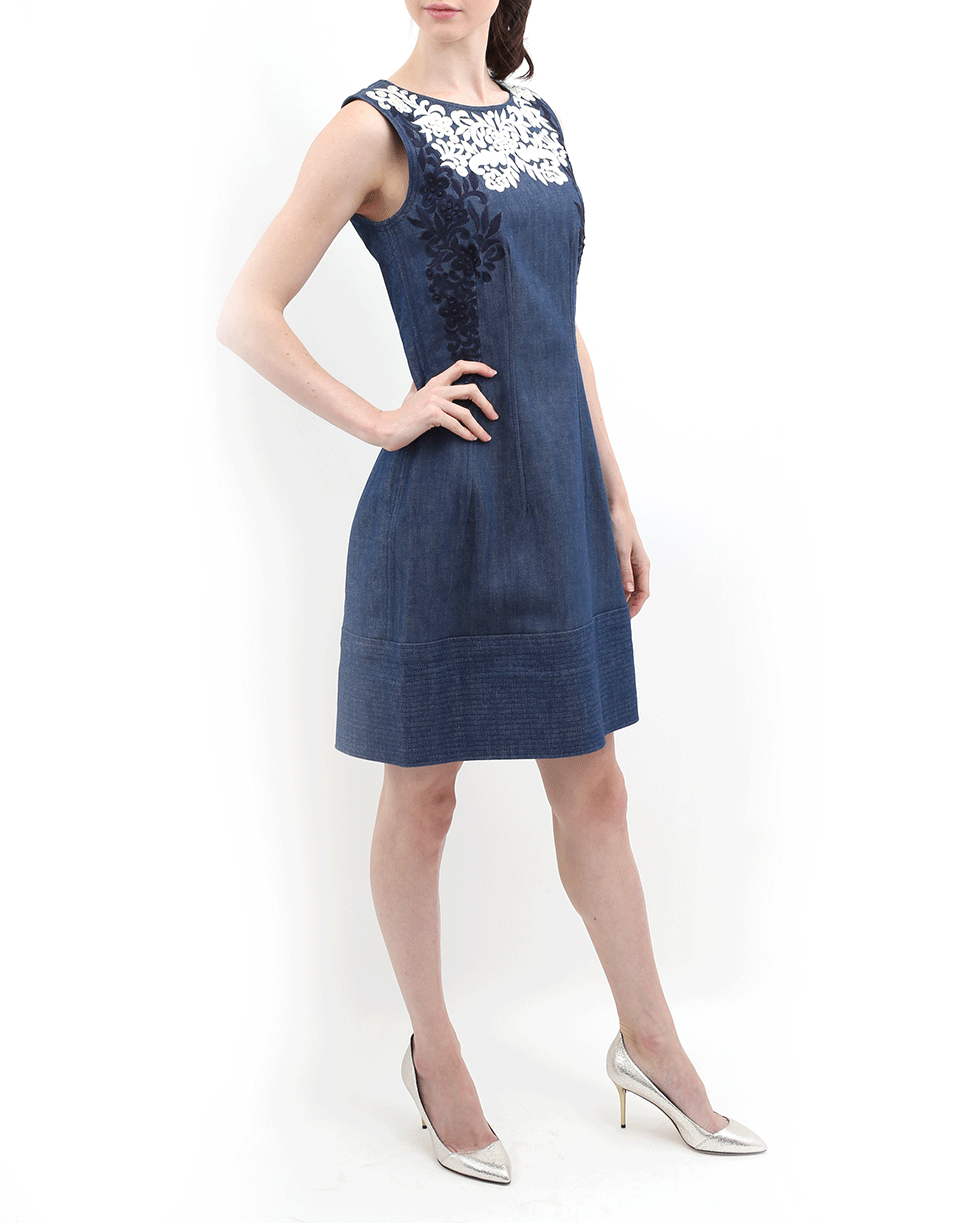 OSCAR DE LA RENTA-Lace Insert Denim Dress-BLUE