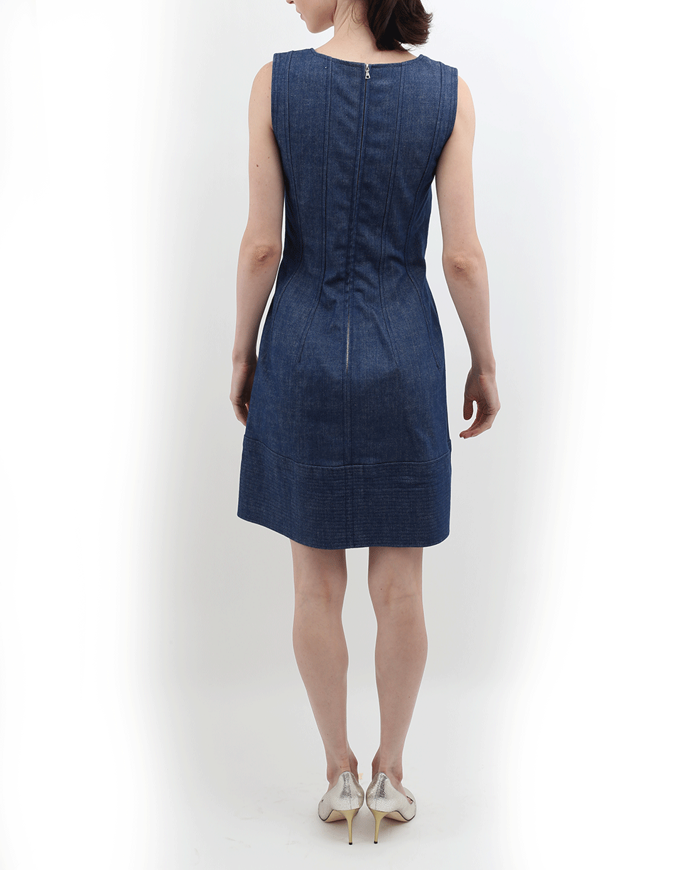 OSCAR DE LA RENTA-Lace Insert Denim Dress-BLUE