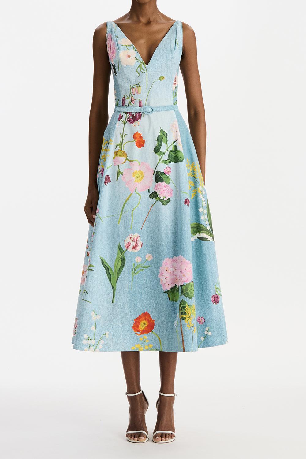 Botanical Poplin Dress-BLUE-2-CLOTHINGDRESSCASUAL-OSCAR DE LA RENTA