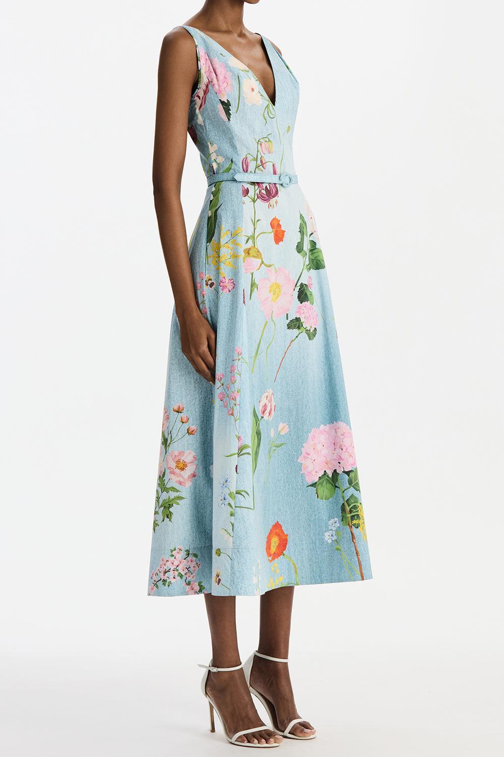 Botanical Poplin Dress-BLUE-2-CLOTHINGDRESSCASUAL-OSCAR DE LA RENTA