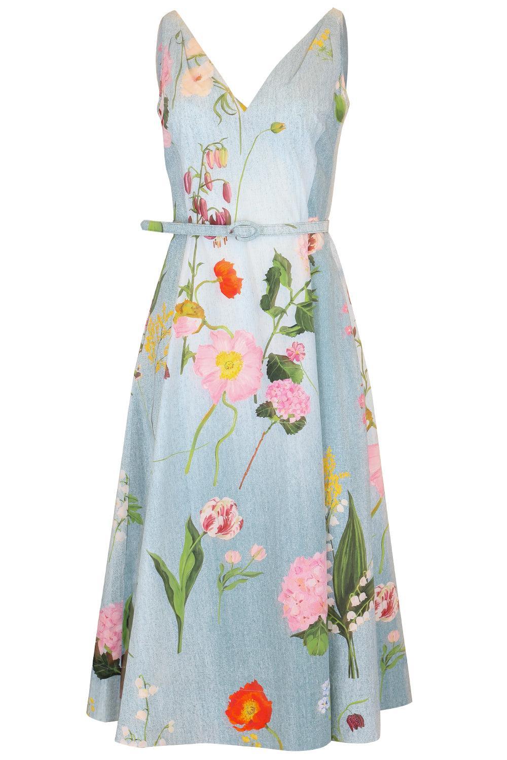 Botanical Poplin Dress-BLUE-2-CLOTHINGDRESSCASUAL-OSCAR DE LA RENTA