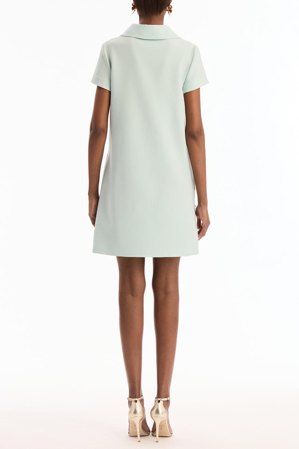 Short Sleeve Embroidered Collared Day Dress-BLUE-2-CLOTHINGDRESSCASUAL-OSCAR DE LA RENTA