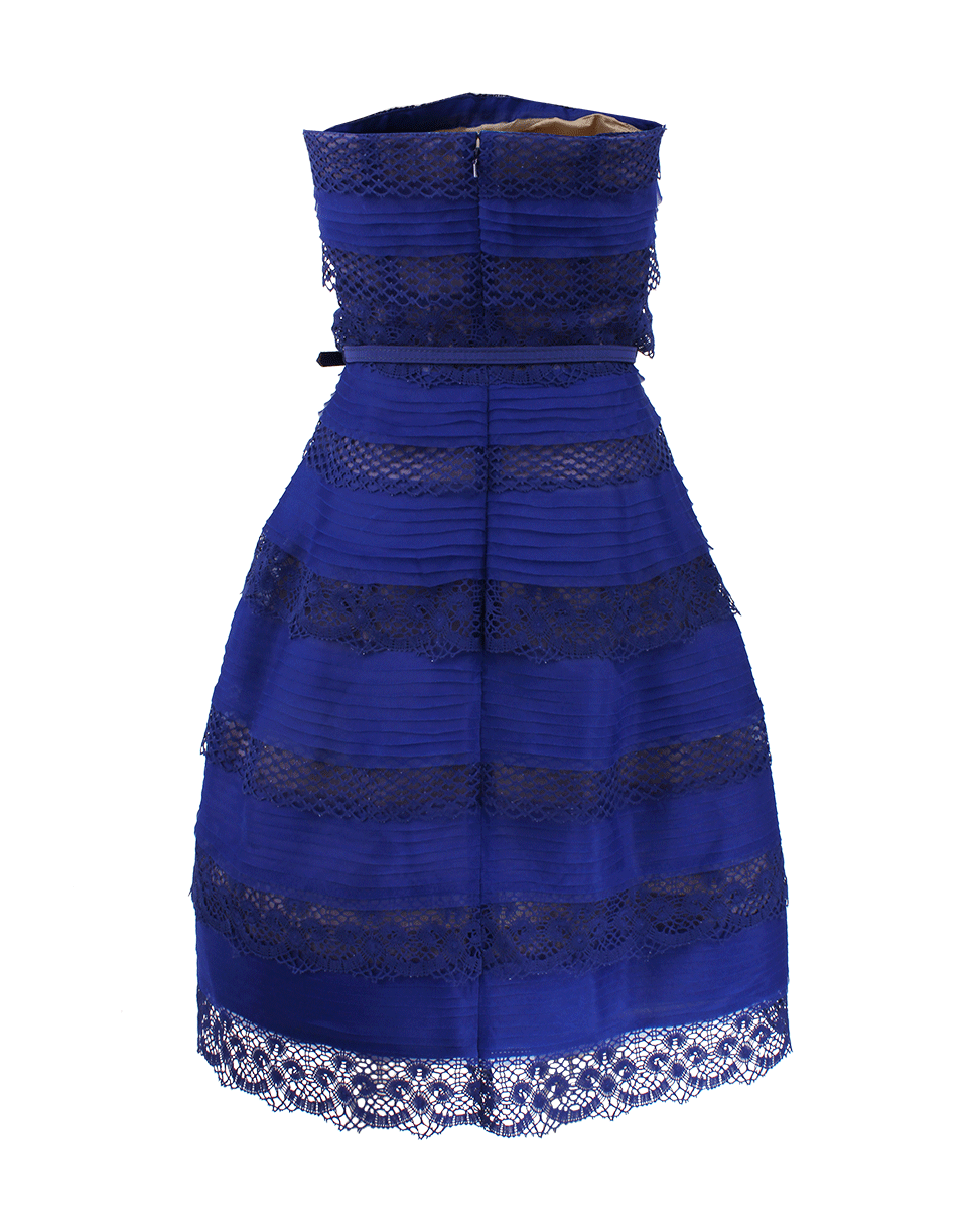 OSCAR DE LA RENTA-Strapless Scallop Trim Dress-