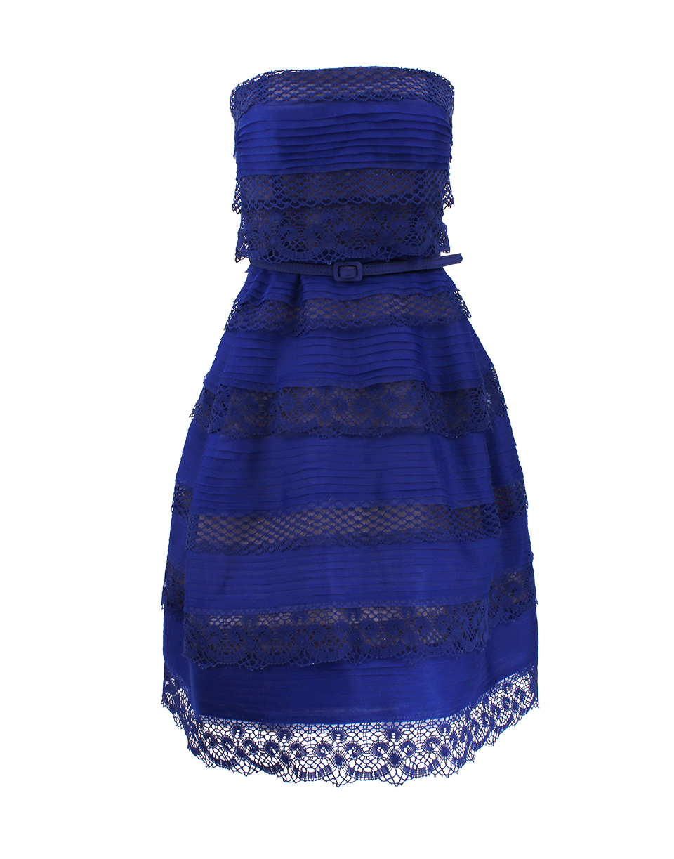 OSCAR DE LA RENTA-Strapless Scallop Trim Dress-
