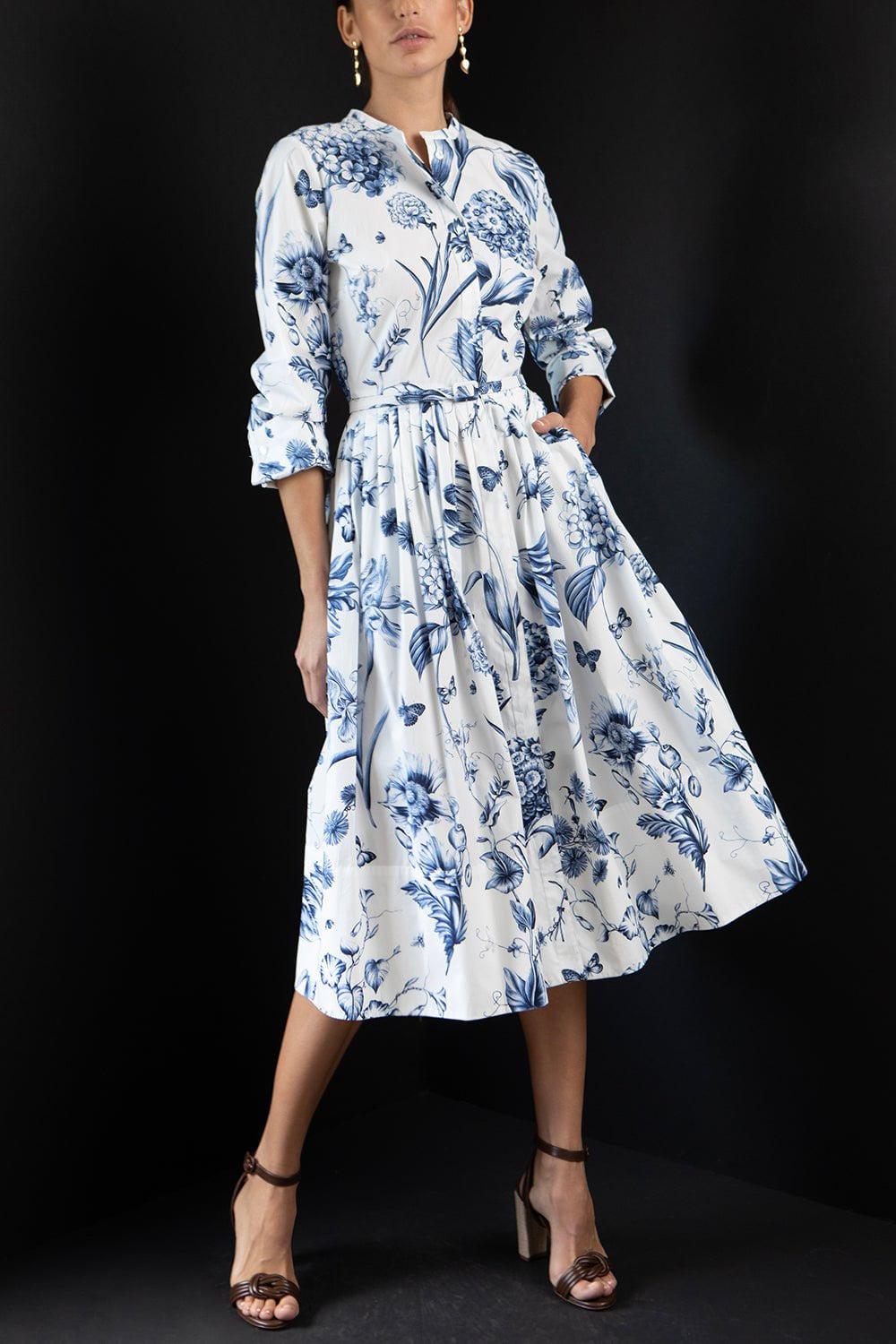 OSCAR DE LA RENTA-Floral Toile Dress-BLUE
