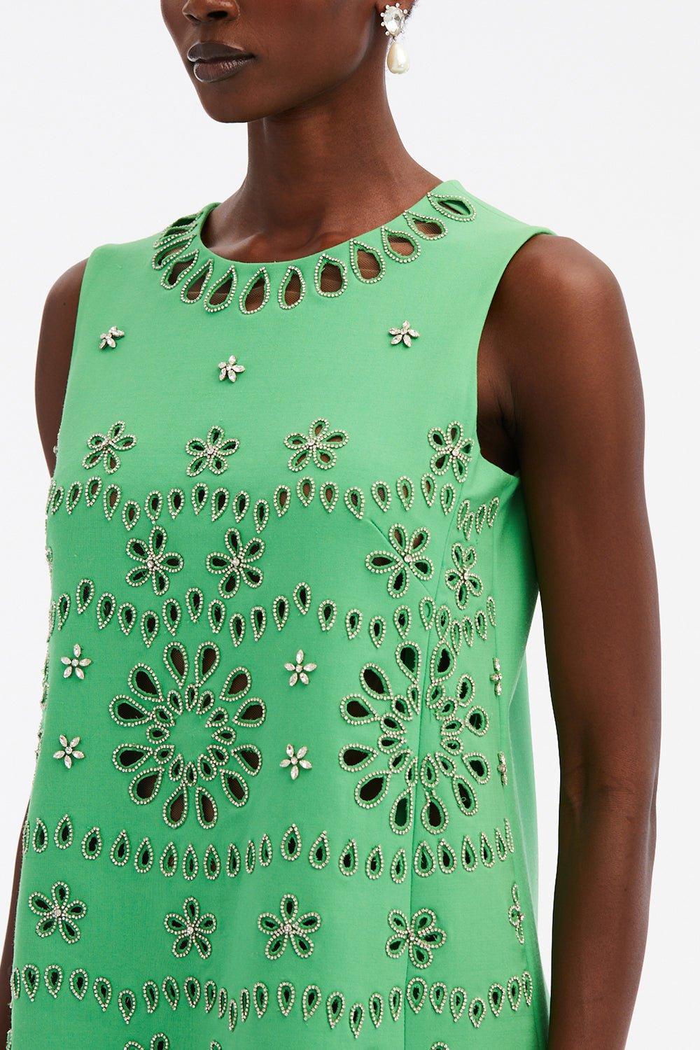 OSCAR DE LA RENTA-Crystal Eyelet Shift Dress-