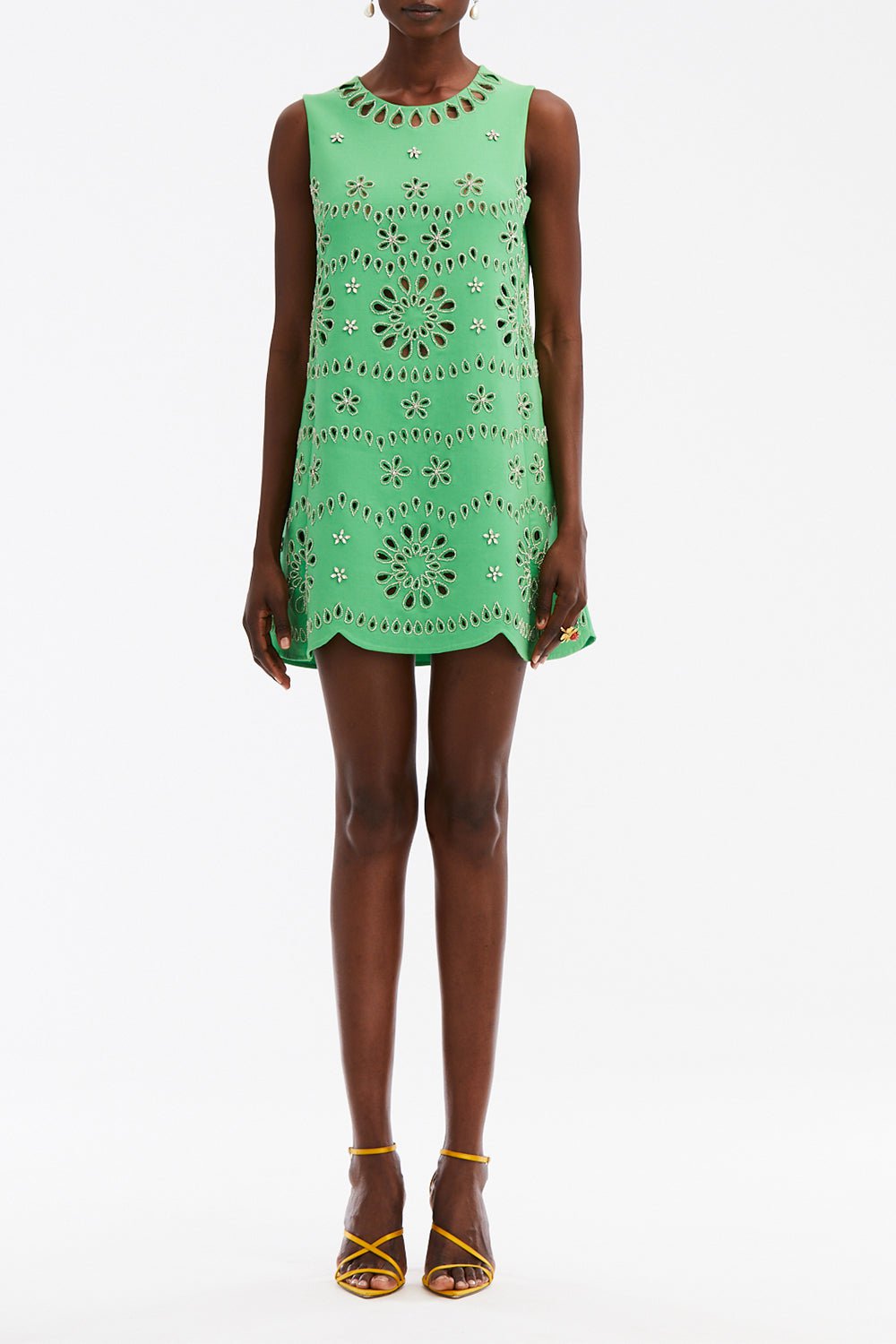 OSCAR DE LA RENTA-Crystal Eyelet Shift Dress-