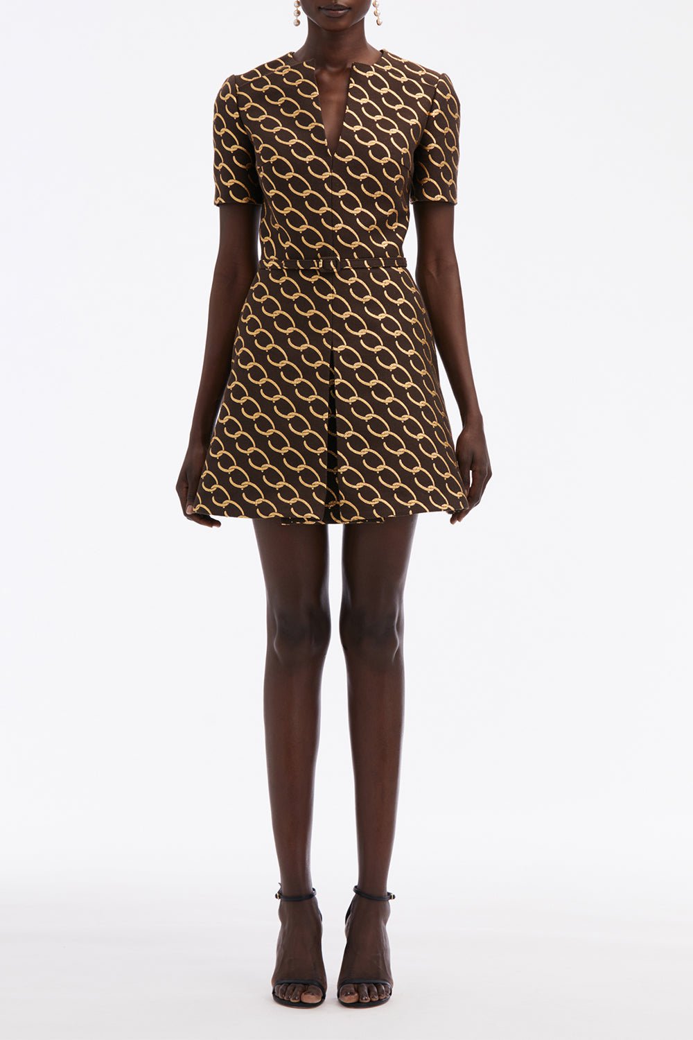 OSCAR DE LA RENTA-Split Neck Logo Chain Dress-
