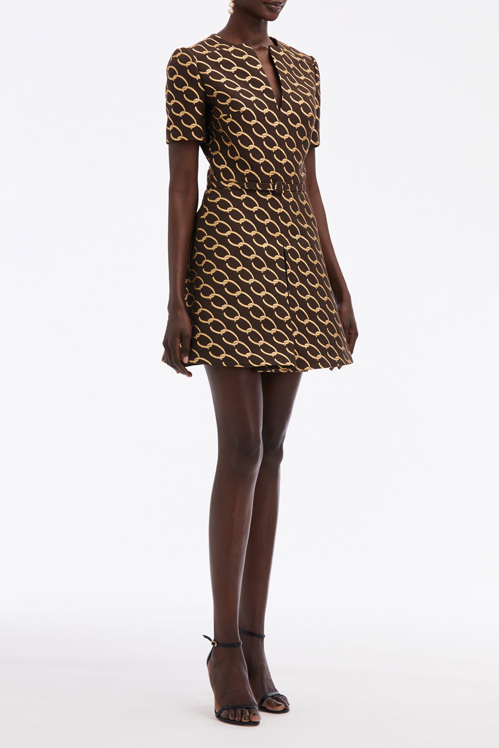 OSCAR DE LA RENTA-Split Neck Logo Chain Dress-