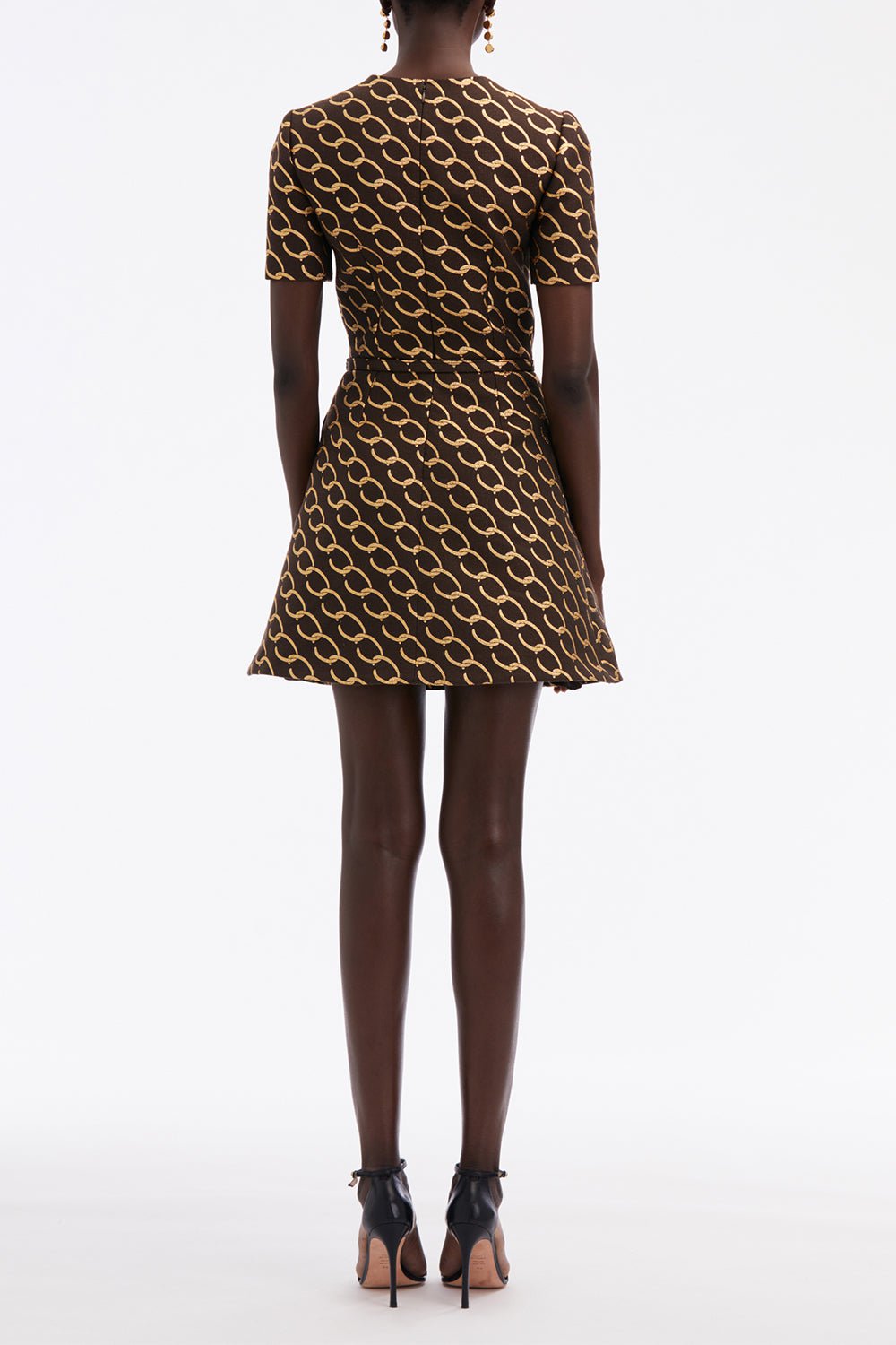 OSCAR DE LA RENTA-Split Neck Logo Chain Dress-