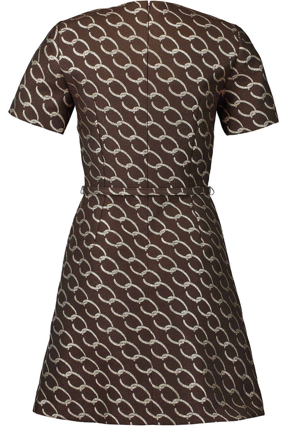 OSCAR DE LA RENTA-Split Neck Logo Chain Dress-